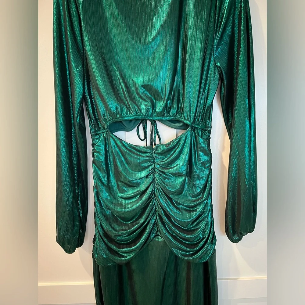 Sugarlips Cannes Liquid Satin Ruched Cut Out Green Midi Dress | Large